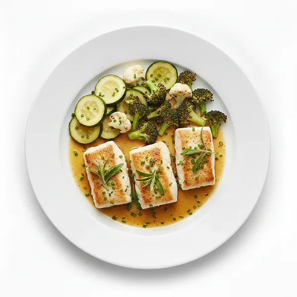 Tarragon Brown Butter Fish With Chives Roast Vegetable